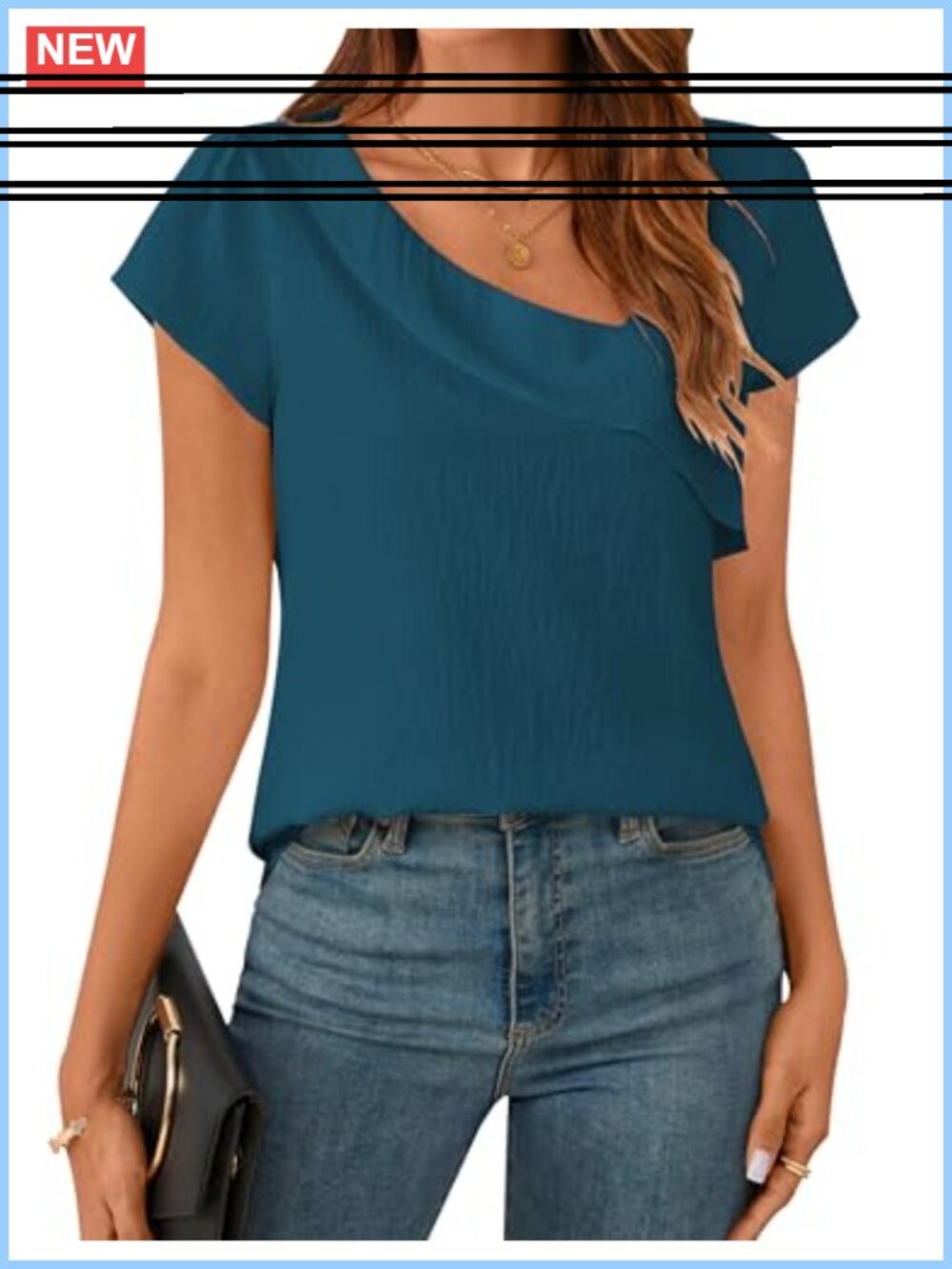 Womens Asymmetrical V Neck Ruffle Sleeve Blouse Dressy Casual Work Top